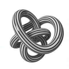 Intertwined, striped rings in monochrome.