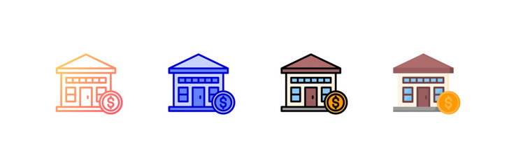 Bank icon set multiple style collection