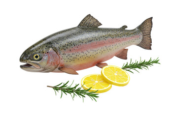 Isolated Rainbow Trout Fish with Lemon and Rosemary