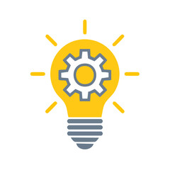Bright Ideas Mechanical Gear Solution Lightbulb Concept for Innovation and Productivity with rays in a black background.
