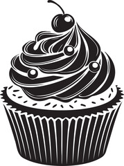 Delicious cupcake with cherry on top black and white