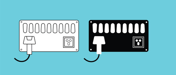 Electric Switch Board vector icon. Switch Board vector Outline icon design on blue background. Home Switch Board vector icon. Wall Mounted electrical plug and socket vector icon.