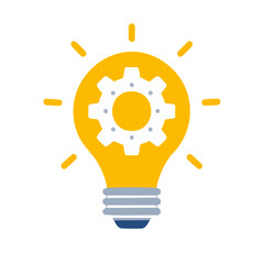 Idea generation illustration bulb with a gear Inside isolated in black background. Innovation and creative thinking for business solutions.