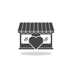 Shop store heart icon with shadow