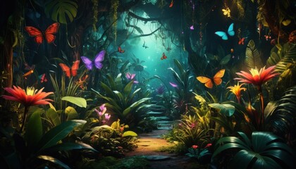 Fototapeta premium Tropical fish in an aquarium with colorful coral reefs in blue underwater light