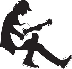 Silhouette musician playing acoustic guitar