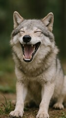 Obraz premium Joyful wolf displaying playful expression.