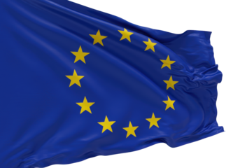 Isolated Waving European Union Flag with Golden Stars
