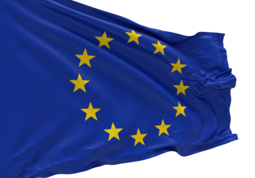 Isolated Waving European Union Flag with Golden Stars