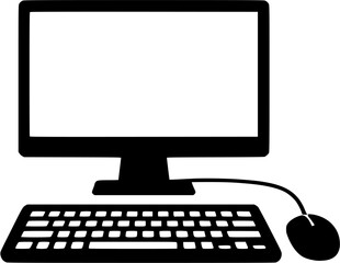 Fototapeta premium Computer Silhouette, Minimal Black Vector Technology, Digital Work and Innovation Illustration