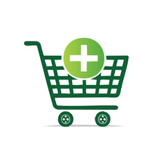 Green Shopping Cart with Plus Sign Icon for Adding Items to Online Purchases on Black Background
