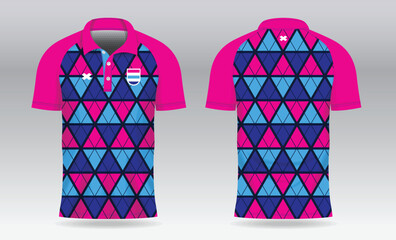 blue pink polo jersey shirt mockup template design for badminton  tennis  soccer  football or sport uniform