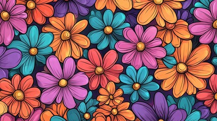 Vibrant flower pattern with various colors