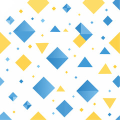 Geometric Pattern Design with Blue Diamonds and Yellow Triangles and Squares on White Background Abstract Modern Art Style