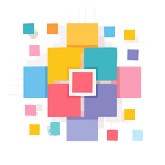 Colorful Abstract Squares Arranged Centrally on Black Background, Modern Flat Design