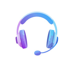 Headset with microphone in blue and purple, Communication device for gaming and podcasts, Customer service
