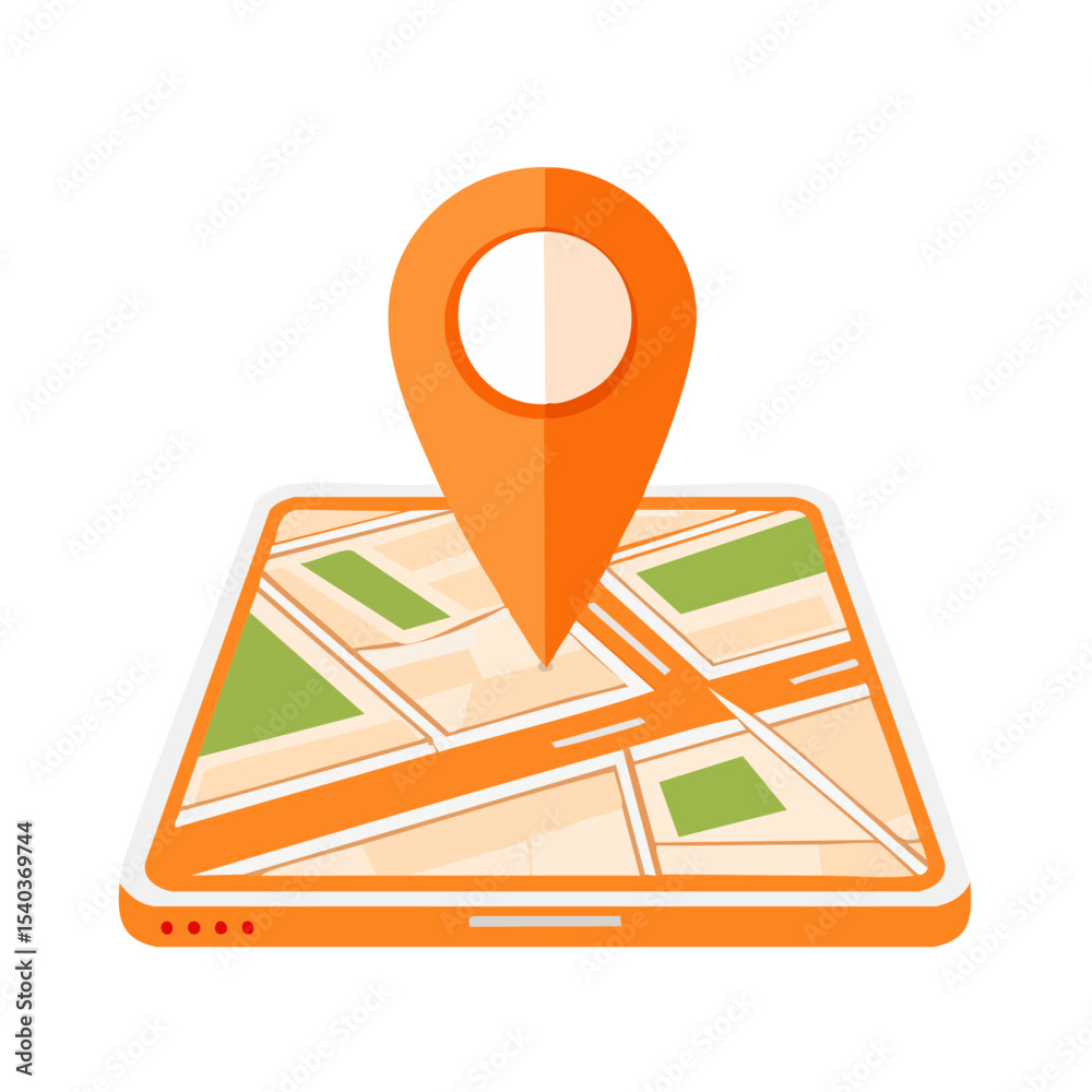 Aufkleber orange mobile device displaying map with location pin digital navigation app guidance find route pla