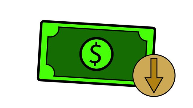 Money animation with down arrow logo.