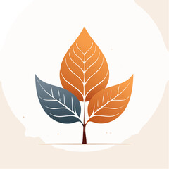Stylized autumn leaves illustration in orange and grey on a white circular background simple flat design for print website or graphic