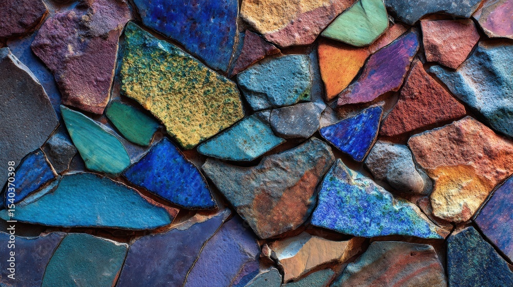 Poster mosaic of mixed fragments showcasing vibrant colors assembled in harmony to create stunning visual a