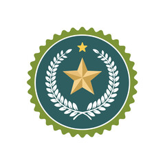 Elegant Gold Star Icon Within Laurel Wreath Emblem Round Badge Illustration for Quality Achievement Excellence Leadership Recognition