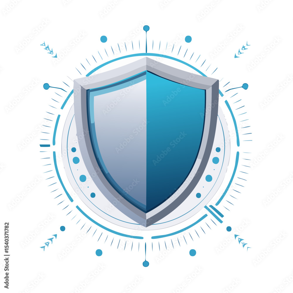 Poster shield protection icon with abstract cybernetic digital network connection elements for security and