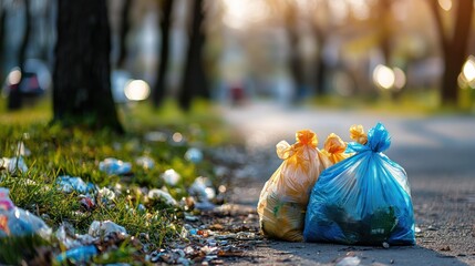 Trash bags by roadside