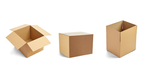 collection of various of  a cardboard box on white background, each one is shot separately