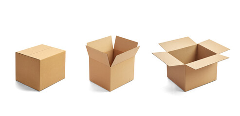 collection of various of  a cardboard box on white background, each one is shot separately