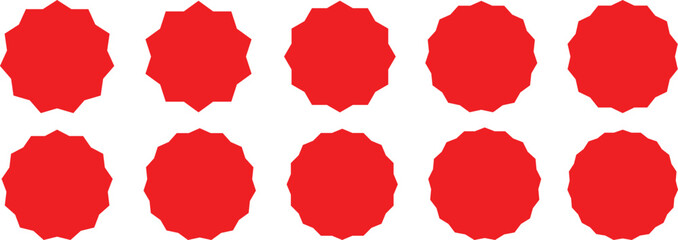 Fototapeta na wymiar Set of red starburst. Sale sticker, price tag, Price sticker, sale sticker, price tag, starburst, quality mark, retro stars, sale. Wavy edge promo badges. Starburst shape tags for price. Red sale tags