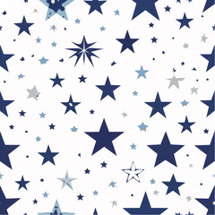 Seamless star pattern on white background, illustration of various star shapes and sizes for textile prints or wrapping paper