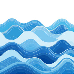 Stylized Blue Water Waves Background with White Lines Illustration, Sea Ocean Vector Art