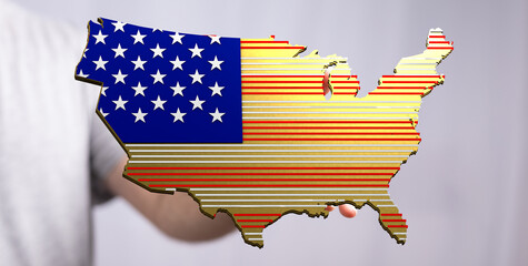 Patriotic image of the United States map designed with the American flag. Perfect for Independence...
