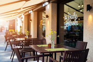 tranquil outdoor restaurant setting with modern canopy