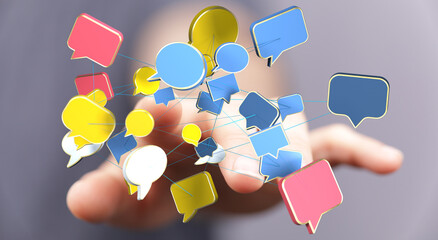 Image of interconnected speech bubbles, symbolizing global communication and networking.