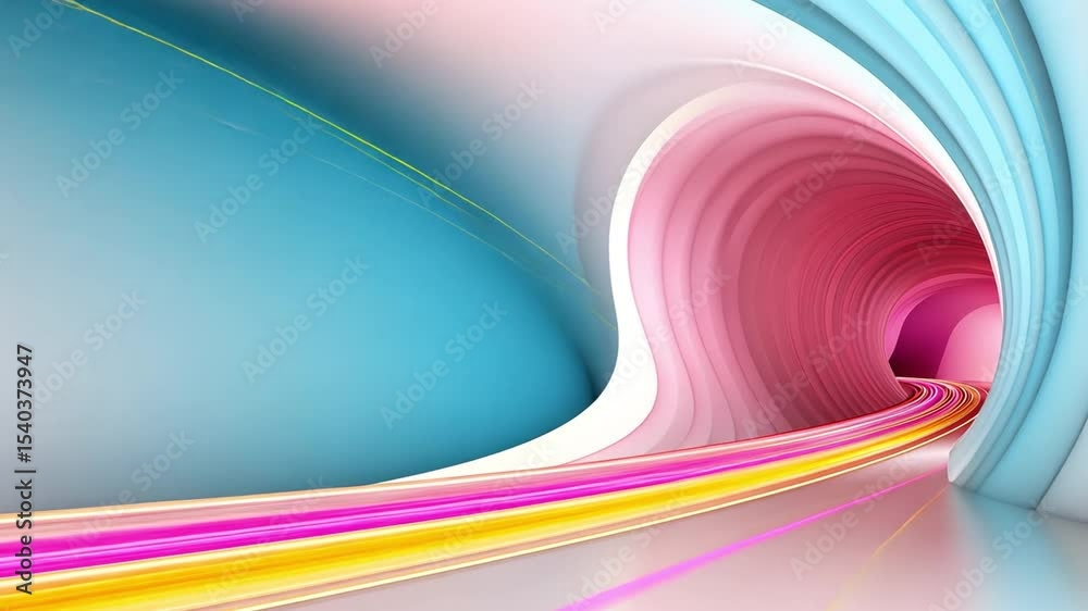 Poster tunnel of potential: a vibrant abstract tunnel with fluid lines of color, illustrating movement and 
