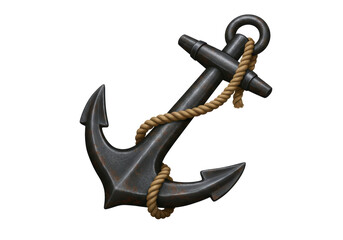 Isolated Rusty Anchor with Rope