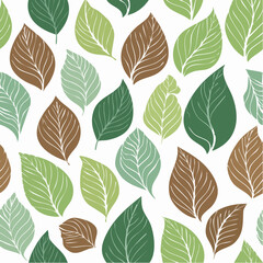 Fototapeta premium Seamless Leaves Pattern Design featuring Various Shades of Green and Brown Leaf Background on White for Textile and Wallpaper Decoration