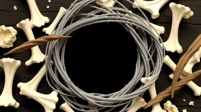 Abstract Bone Frame with Gray Twine, Dark Background