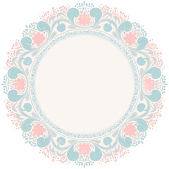 Ornamental Frame Design with Floral Motifs and Pastel Colors, Decorative Vector Circle, Graphic Element