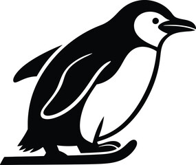 Obraz premium Skiing Penguin A Black and White Illustration of a Penguin on Skis