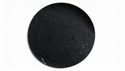 Black old scratched round paper sticker isolated on white background