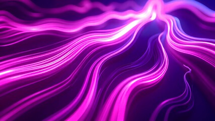 Vibrant purple and pink neon light trails flowing dynamically against a dark background, creating an abstract, futuristic visual effect.