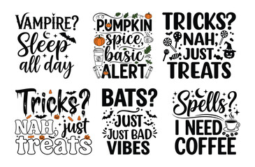 Fototapeta premium Funny Halloween SVG Typography Bundle Spooky Quotes for T-Shirts, Mugs, and Wall Art