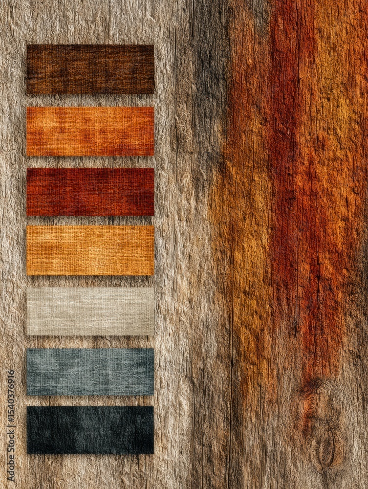 Poster Warm Fall Palette With Textured Chart Showcasing Retro Hues and Grain Patterns in a Cozy Setting