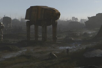 Imperial walkers in desolated landscape