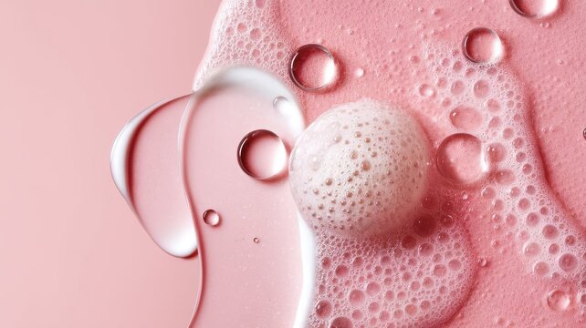 Pink Serenity: Abstract Close-Up of Delicate Cosmetic Textures and Bubbles