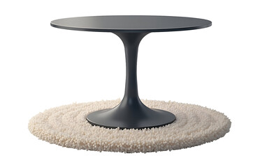 Elegant dark table on cozy round rug creating serene and inviting space