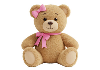 Isolated Cute Teddy Bear with Pink Bow and Ribbon