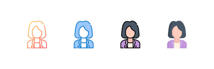 Businesswoman icon set multiple style collection